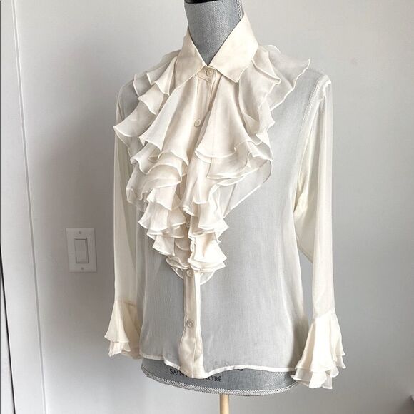 Classiques Entier Tops - Classieques Nordstrom Silk Ruffled Long Sleeve Blouse sz XS Romantic Boho Chic